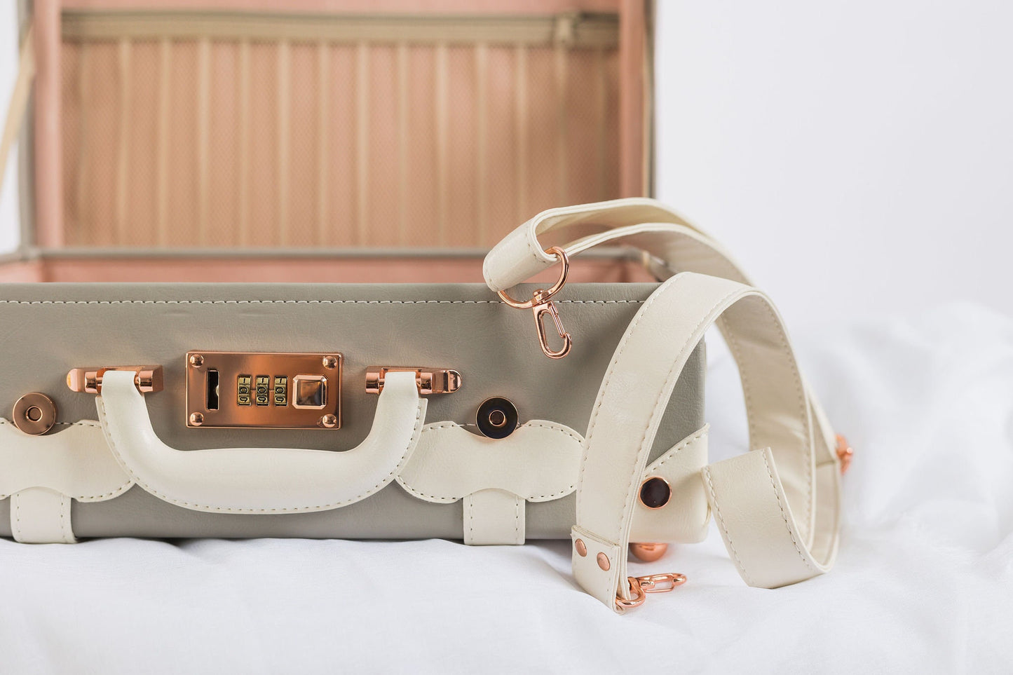 Small Personalised Grey and Rose Gold Baby Keepsake Memory Case