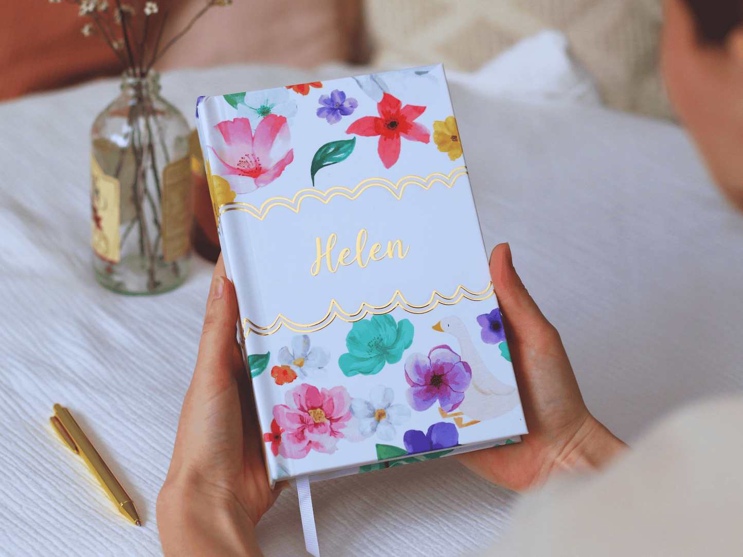Personalised Floral Gold Foiled Notebook (White)