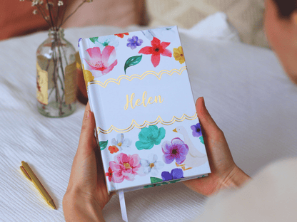 Personalised Floral Gold Foiled Notebook (White)