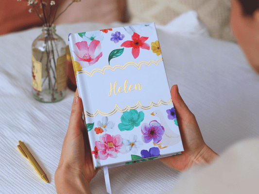 Personalised Floral Gold Foiled Notebook (White)
