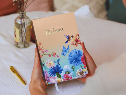 Personalised Sunset Gold Foiled Notebook (Blue)