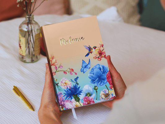 Personalised Sunset Gold Foiled Notebook (Blue)