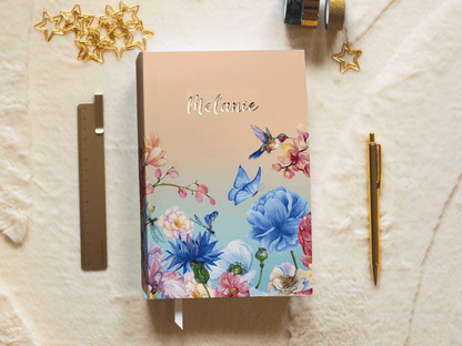 Personalised Sunset Gold Foiled Notebook (Blue)