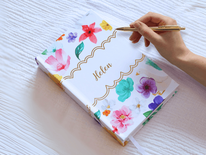 Personalised Floral Gold Foiled Notebook (White)