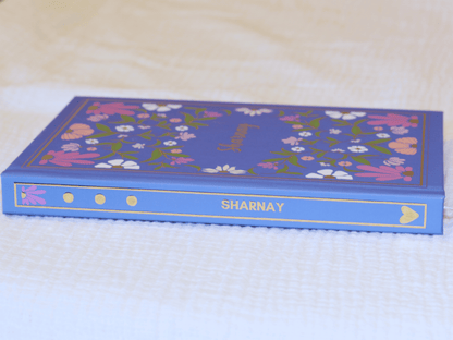 Personalised Vintage Floral Gold Foiled Notebook (Blue)