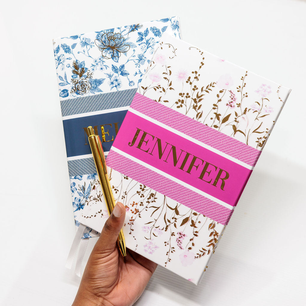 Personalised Hot Pink Floral Journal (Gold Foil Name)