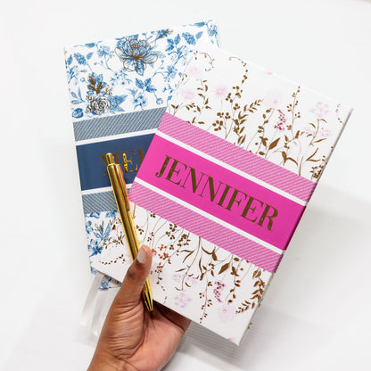Personalised Hot Pink Floral Journal (Gold Foil Name)