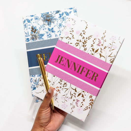 Personalised Hot Pink Floral Journal (Gold Foil Name)