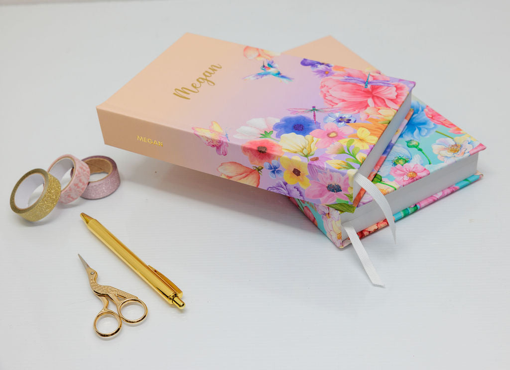 Personalised Sunset Gold Foiled Notebook (Blue)