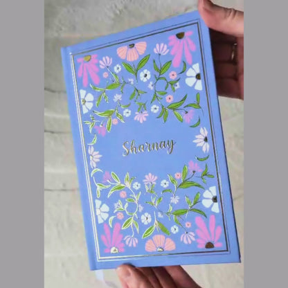 Personalised Vintage Floral Gold Foiled Notebook (Blue)